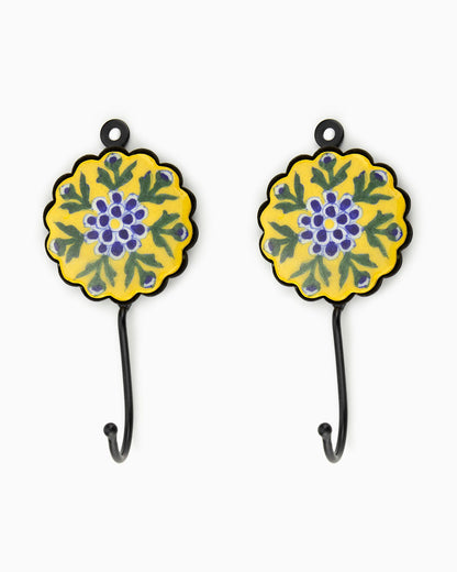 Ceramic Melon Iron Tile Hook (Set of 2) Yellow | Singhvis