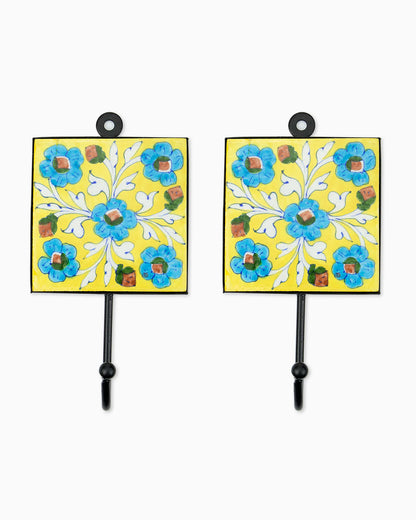 Ceramic Square Iron Tile Hook (Set of 2) Yellow | Singhvis
