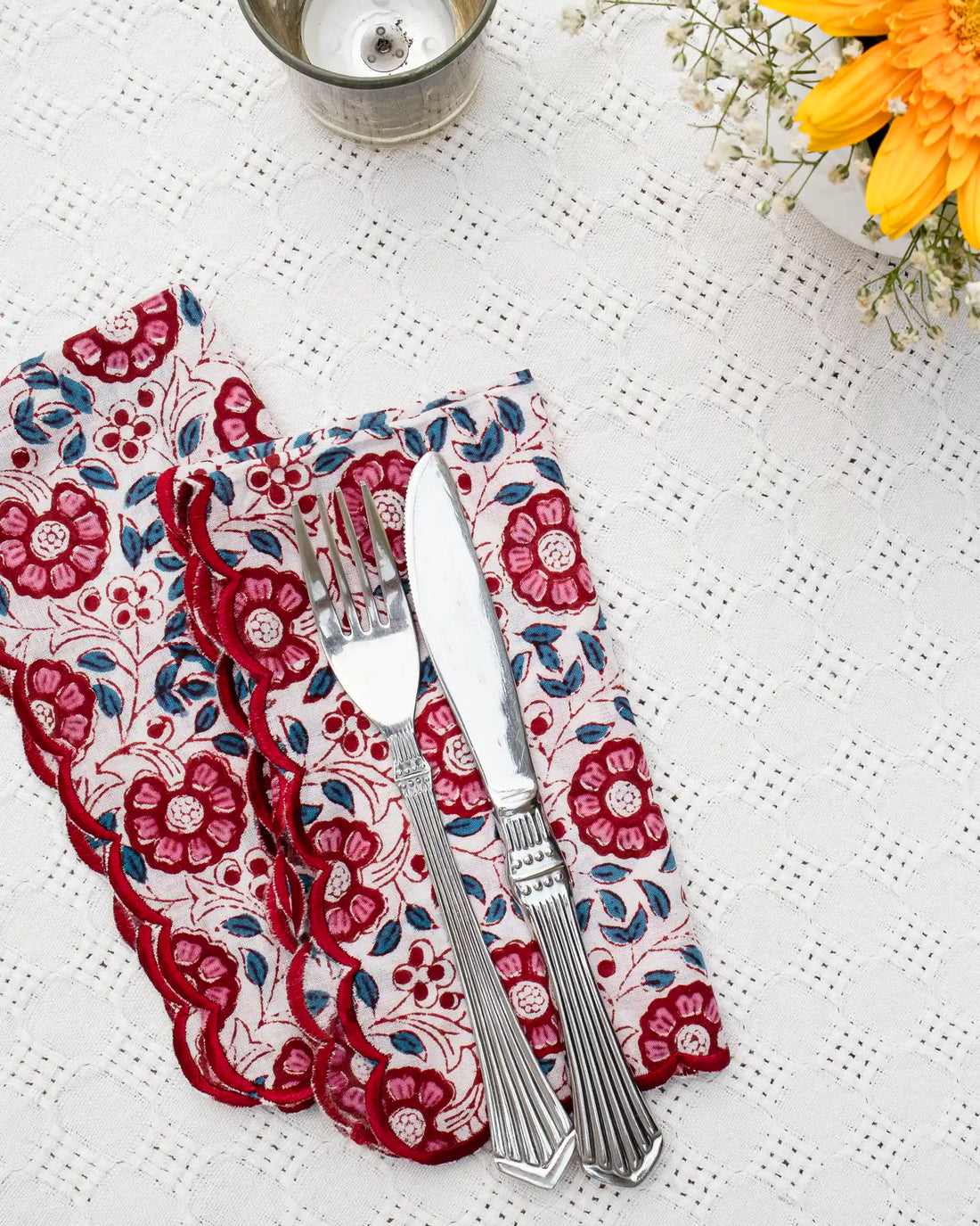 Cream Crimson Red Napkin Set (Choose 4 or 6) | Singhvis