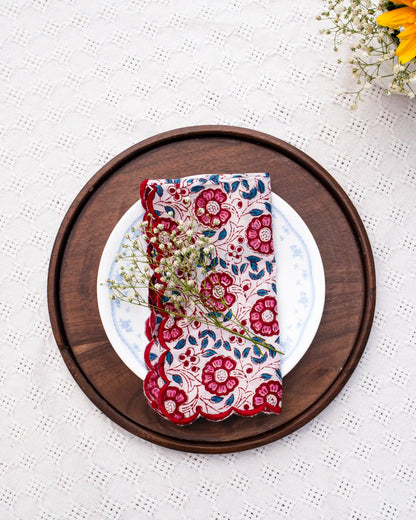 Cream Crimson Red Napkin Set (Choose 4 or 6) | Singhvis