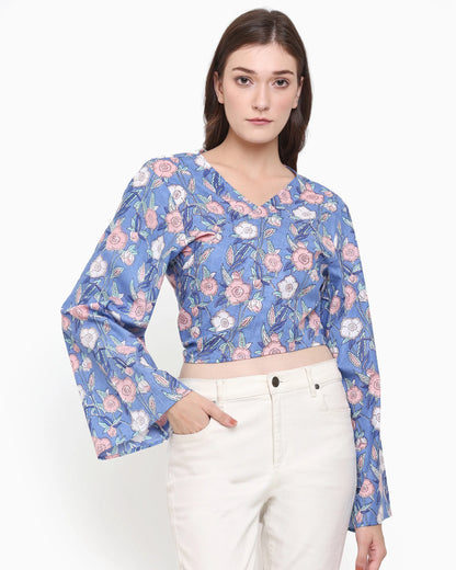 Elena Lilac Blue Wrap Crop Top | Singhvis