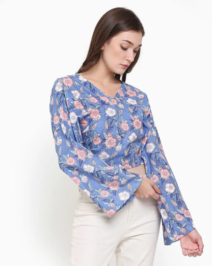 Elena Lilac Blue Wrap Crop Top | Singhvis