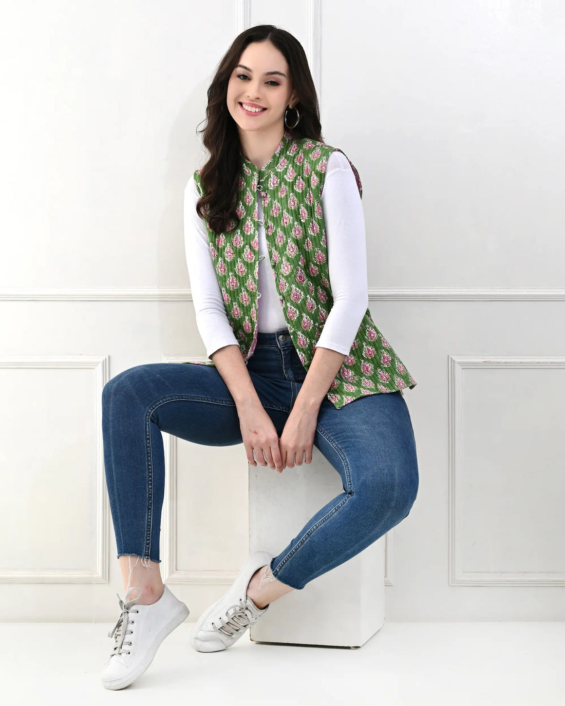 Emerald Floral Quilted Vest | Singhvis