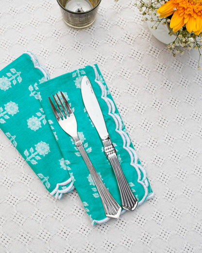 Turquoise Flower Napkin (Set of 6) | Singhvis