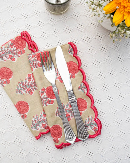 Olive Green Bloom Napkin (Set of 6) | Singhvis