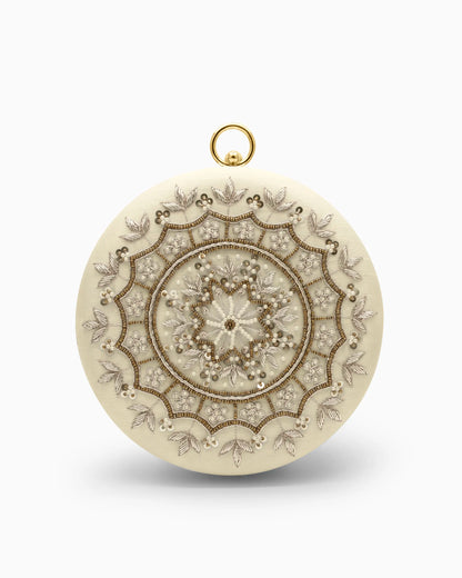 Ivory Pearl Round Evening Clutch | Singhvis