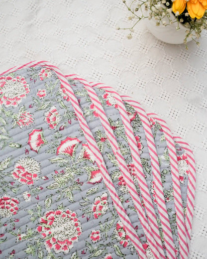 Slate Bloom Reversible Placemat Set (Choose 4 or 6) | Singhvis