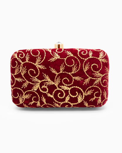 Victorian Red Velvet Evening Clutch | Singhvis