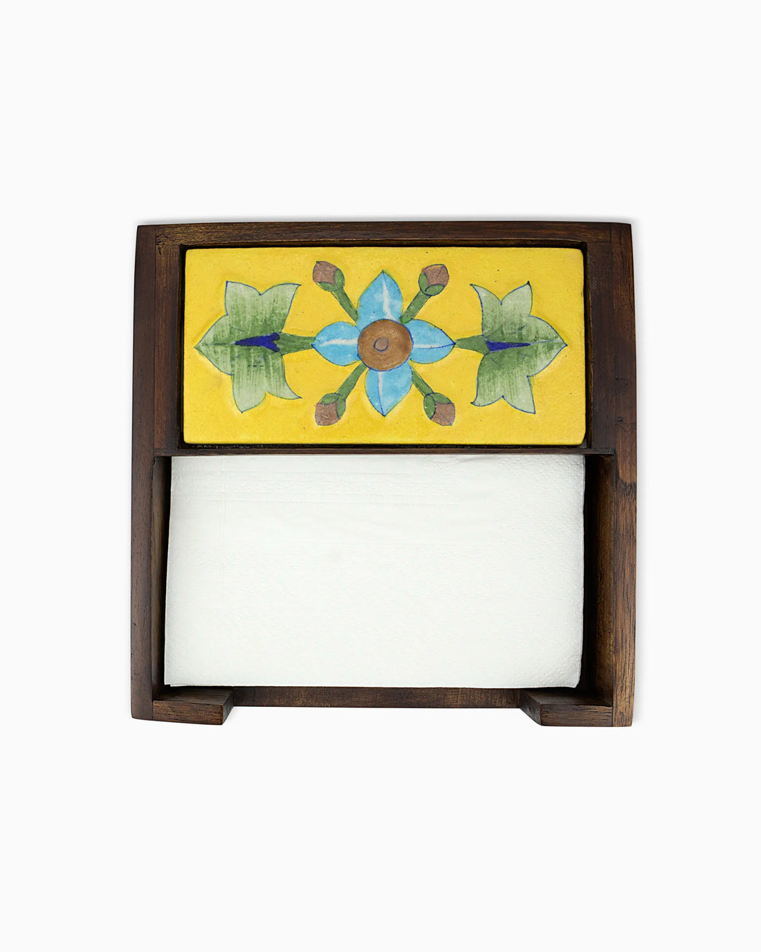 Wooden Napkin Holder with Ceramic Tile Yellow | Singhvis
