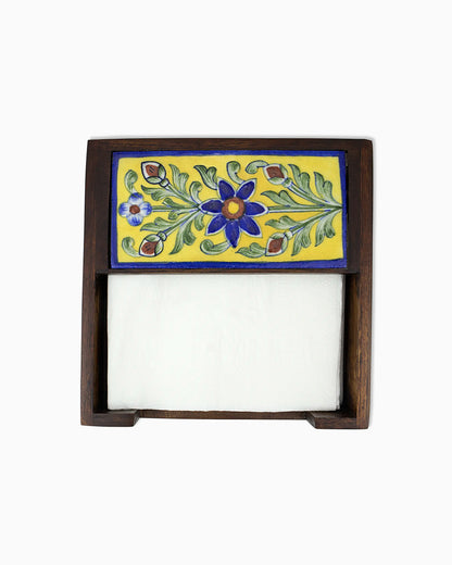 Wooden Napkin Holder with Ceramic Tile Yellow | Singhvis