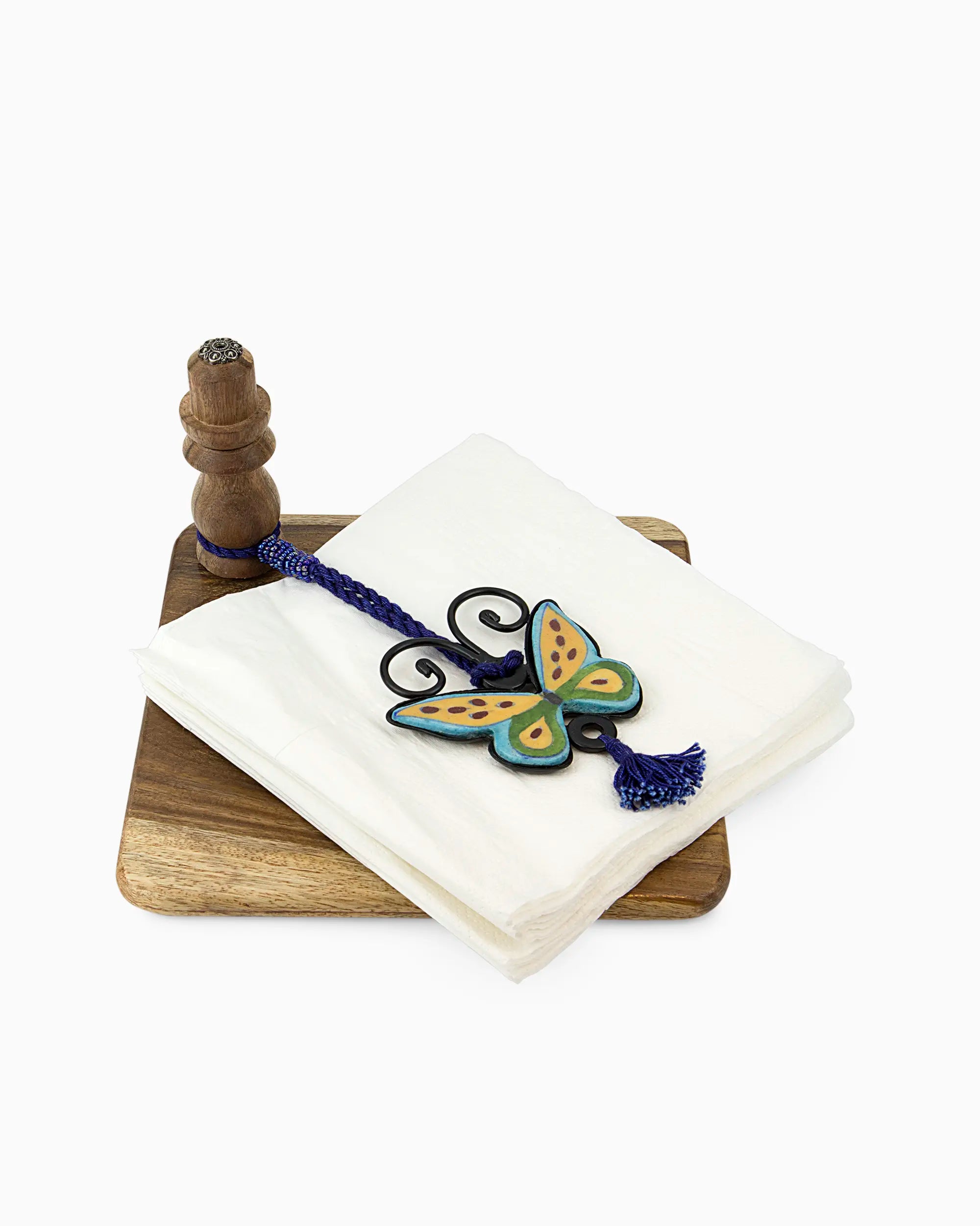 Wooden Napkin Holder with Ceramic Tile Stopper (Set of 2)