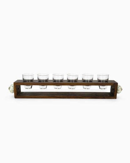 Wooden Stand with 6 Shot Glasses