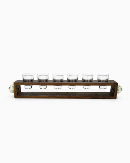 Wooden Stand with 6 Shot Glasses White | Singhvis
