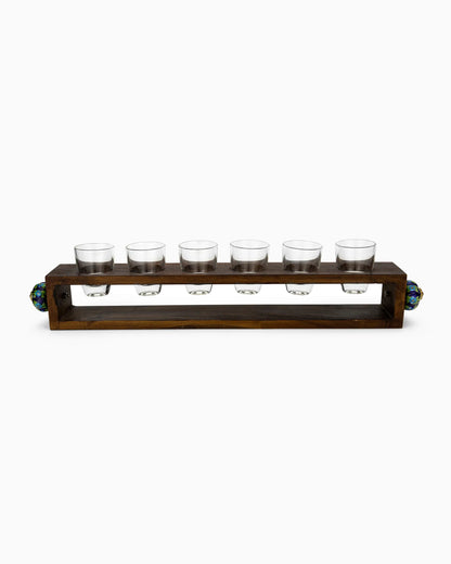 Wooden Stand with 6 Shot Glasses Green | Singhvis