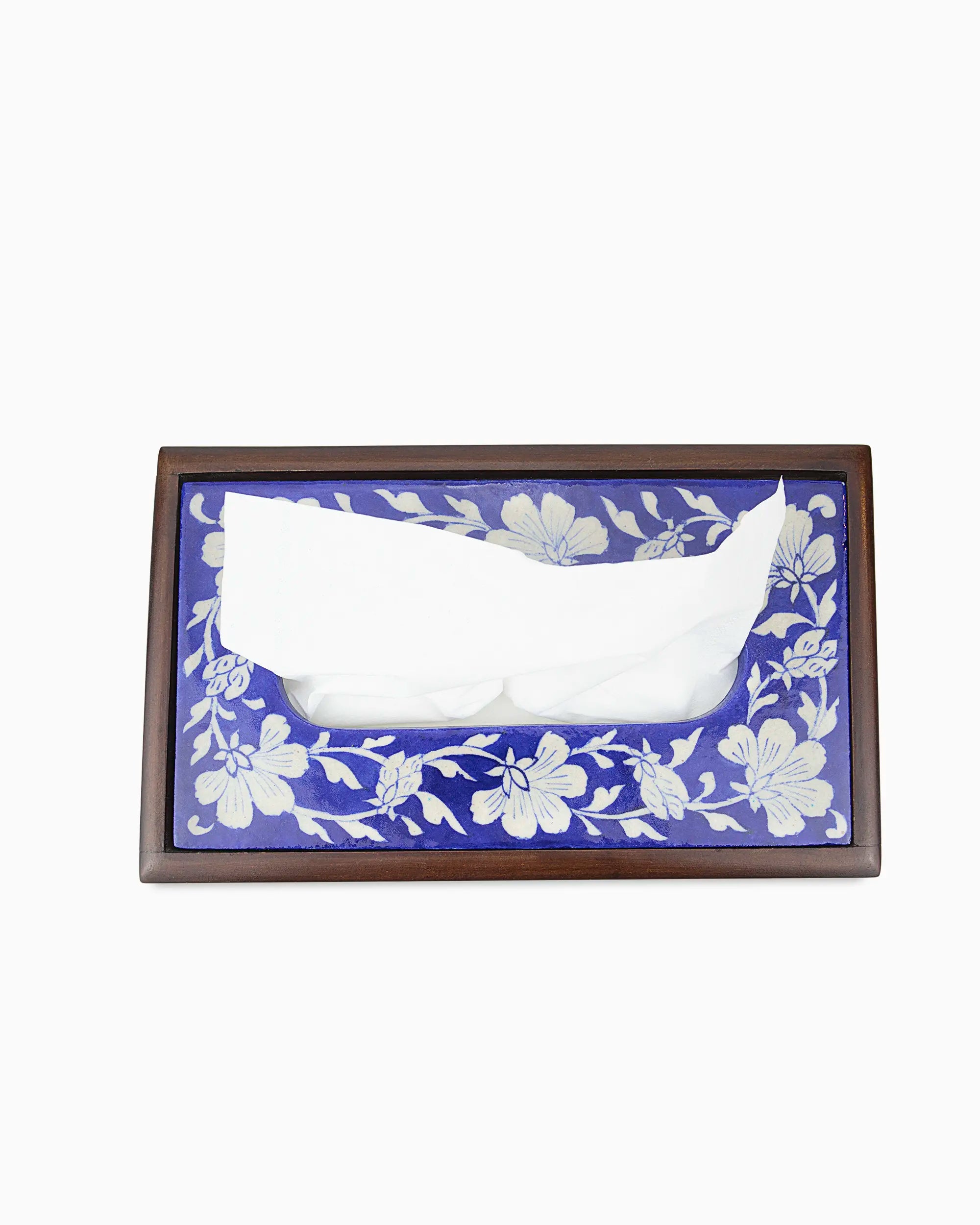 Wooden Tissue Box Holder with Ceramic Tile