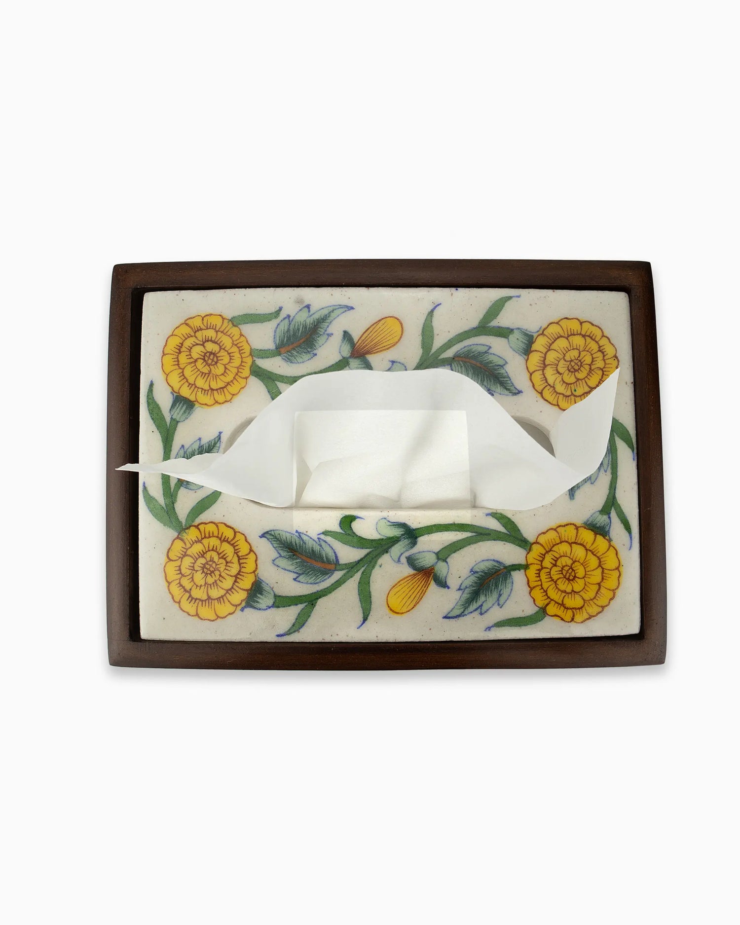 Wooden Tissue Box Holder with Ceramic Tile