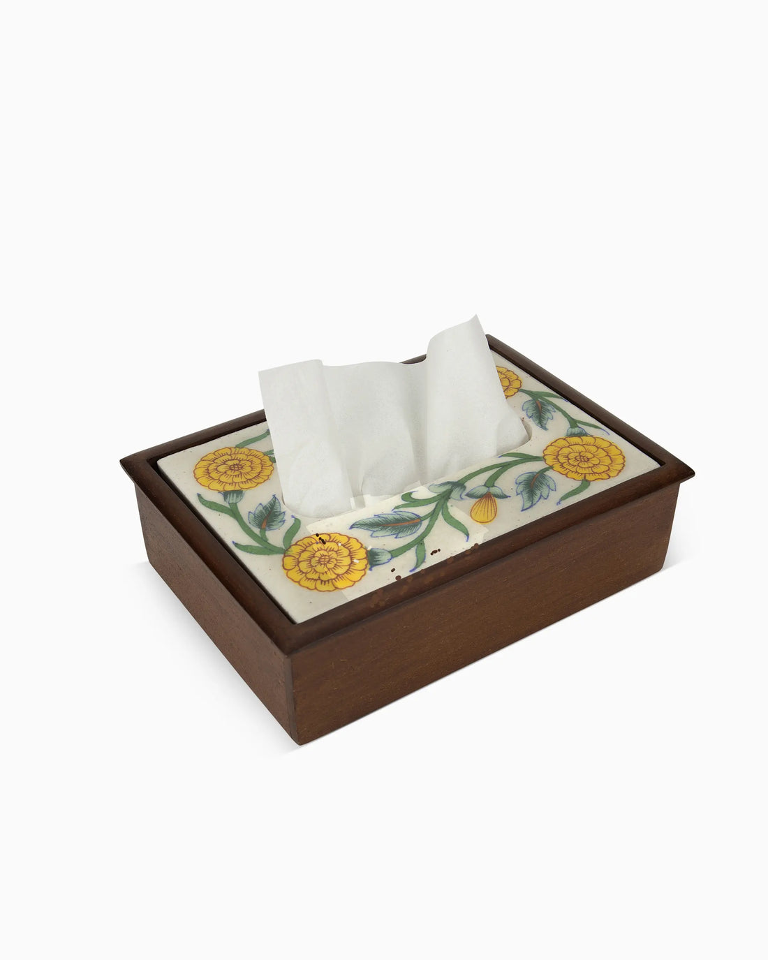 Wooden Tissue Box Holder with Ceramic Tile