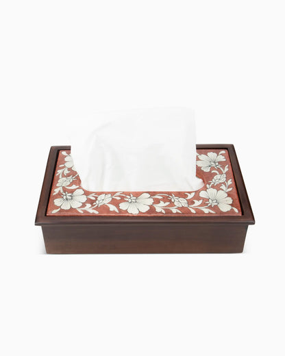 Wooden Tissue Box Holder with Ceramic Tile Red | Singhvis