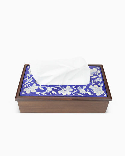 Wooden Tissue Box Holder with Ceramic Tile Blue | Singhvis
