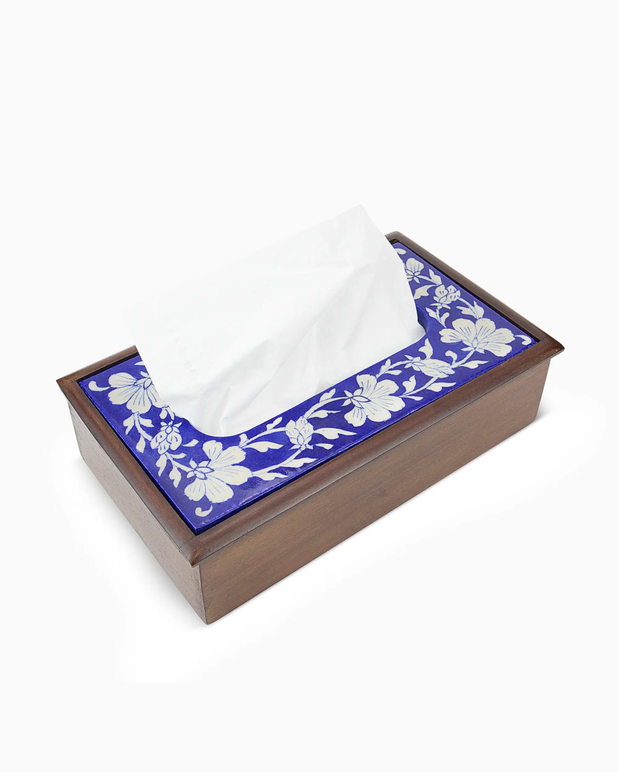 Wooden Tissue Box Holder with Ceramic Tile