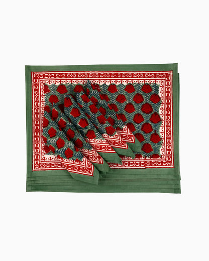 Zinnia Placemats &amp; Napkins (Set of 12) Green | Singhvis